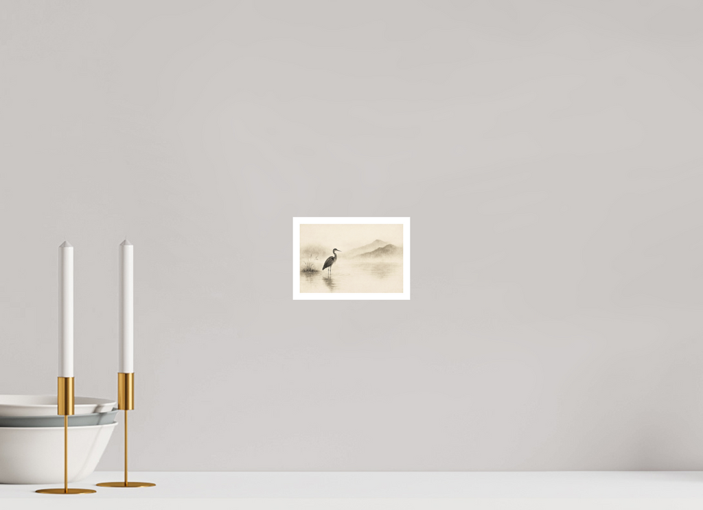 15 x 10 cm, Poster Heron in Still Water – Quiet Presence