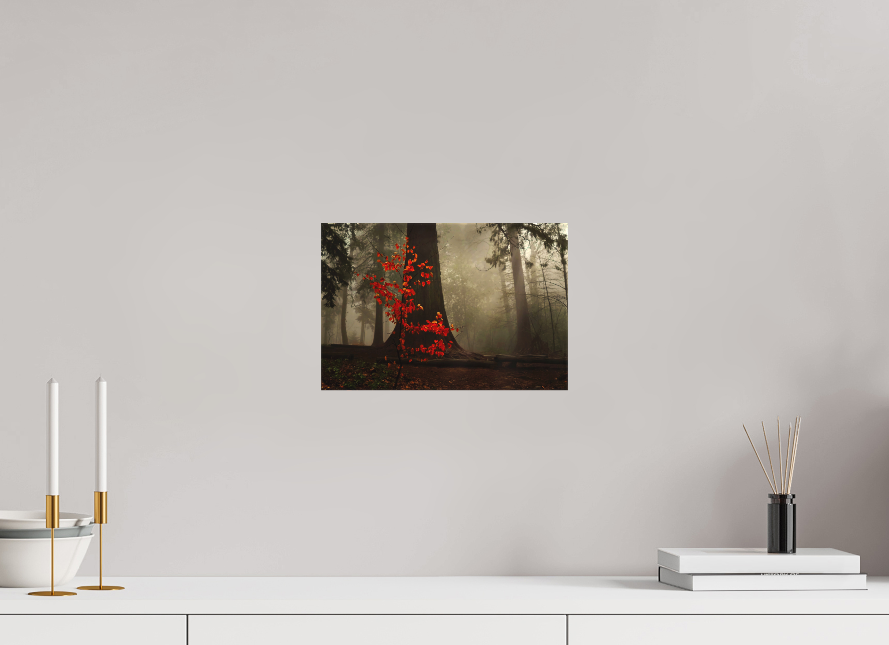 30 x 20 cm, Canvas Red Tree in Mist – Atmospheric Fine Art Print