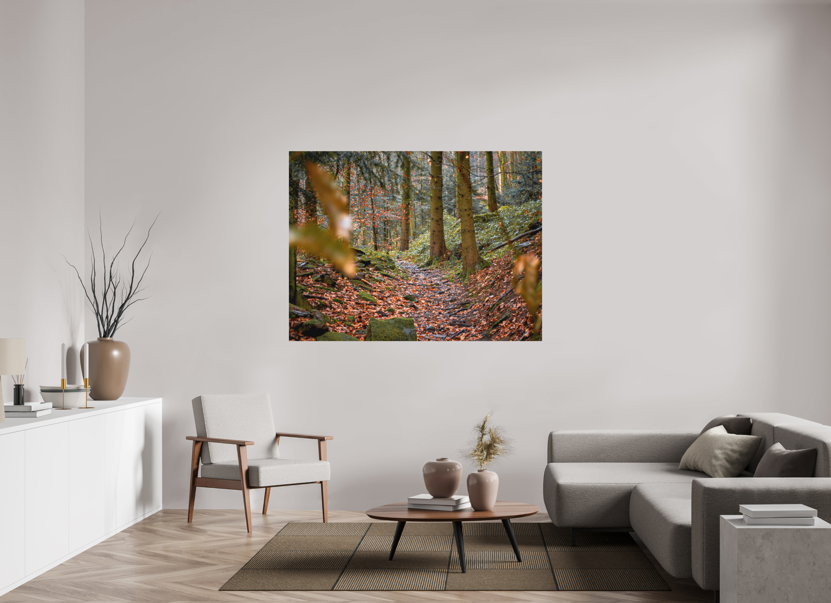 160 x 120 cm, Aluminum Dibond Autumn Path – Quiet Steps Through the Woods