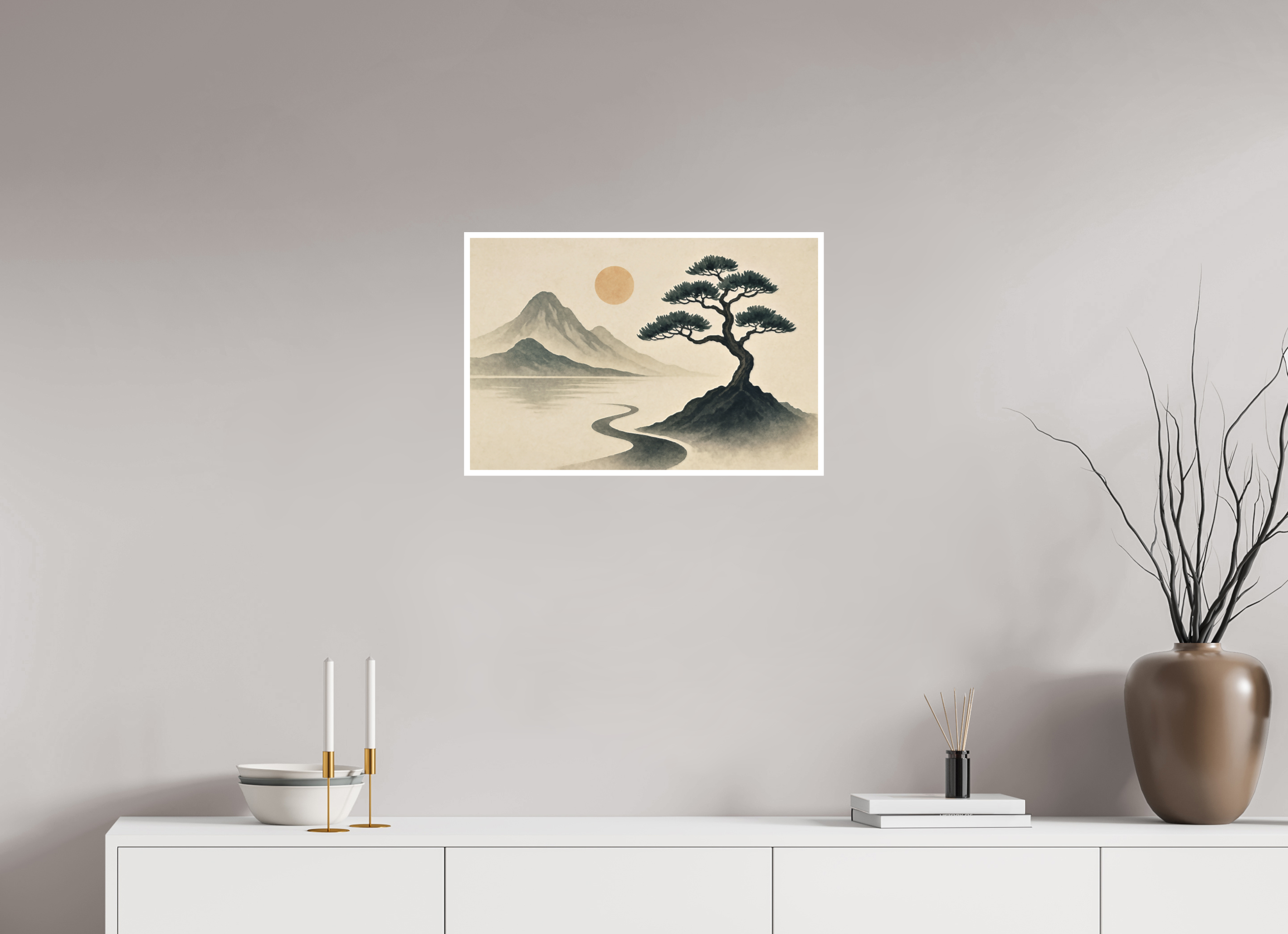 60 x 40 cm, Poster Solitary Path – Light Over Quiet Mountains