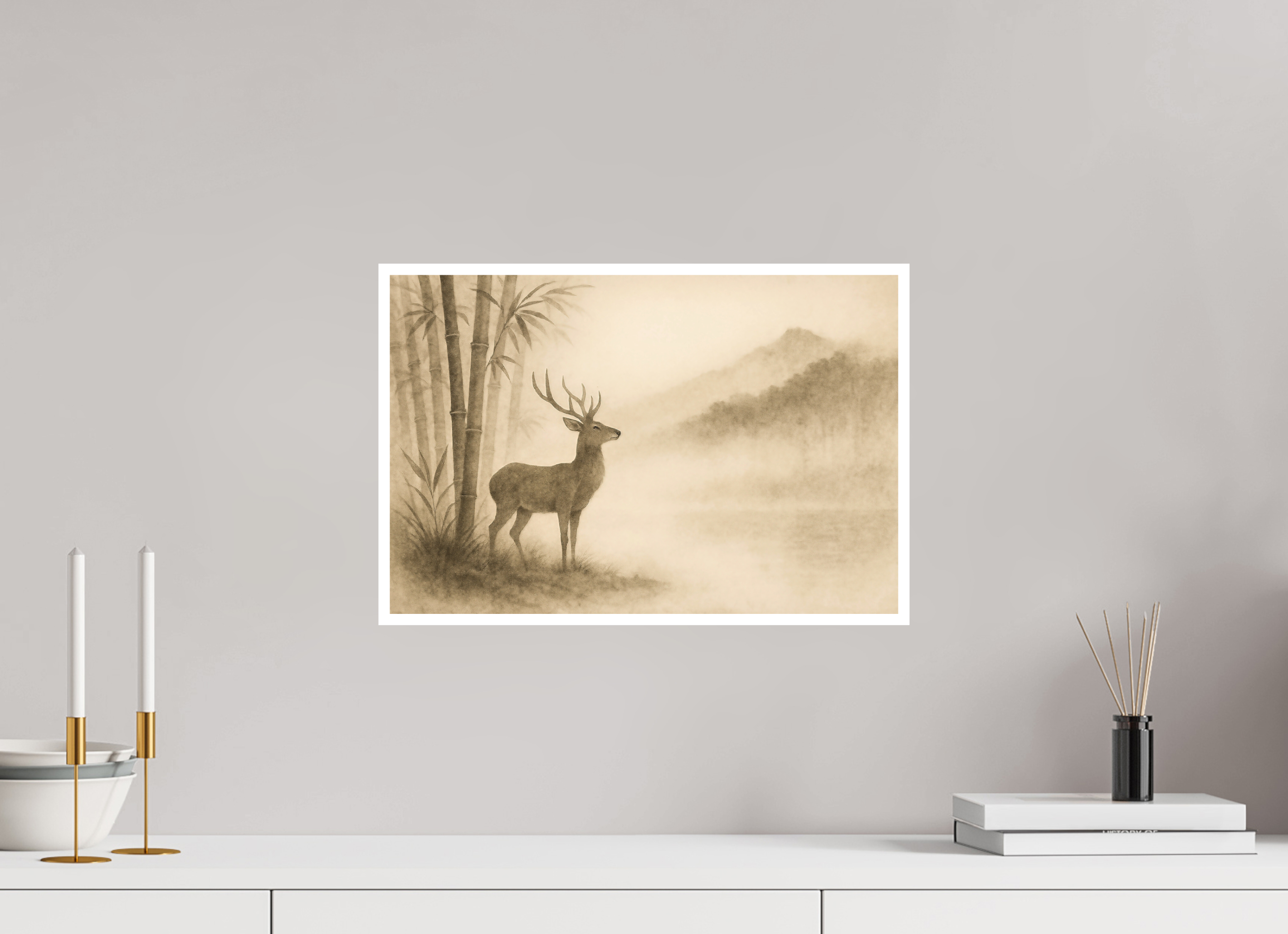 45 x 30 cm, Poster Deer in the Mist – Quiet Strength