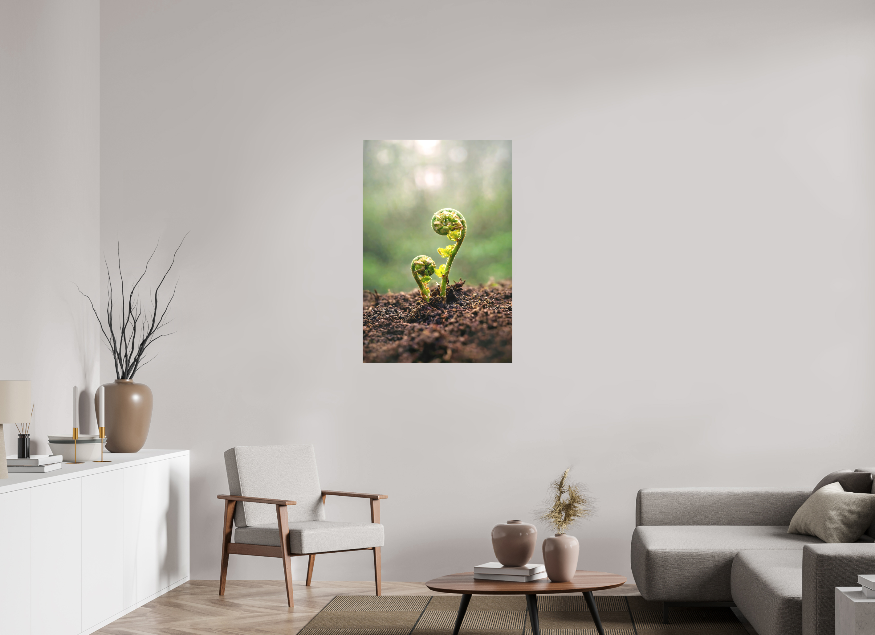 70 x 105 cm, Canvas Fiddlehead Twins – Emerging Forest Life