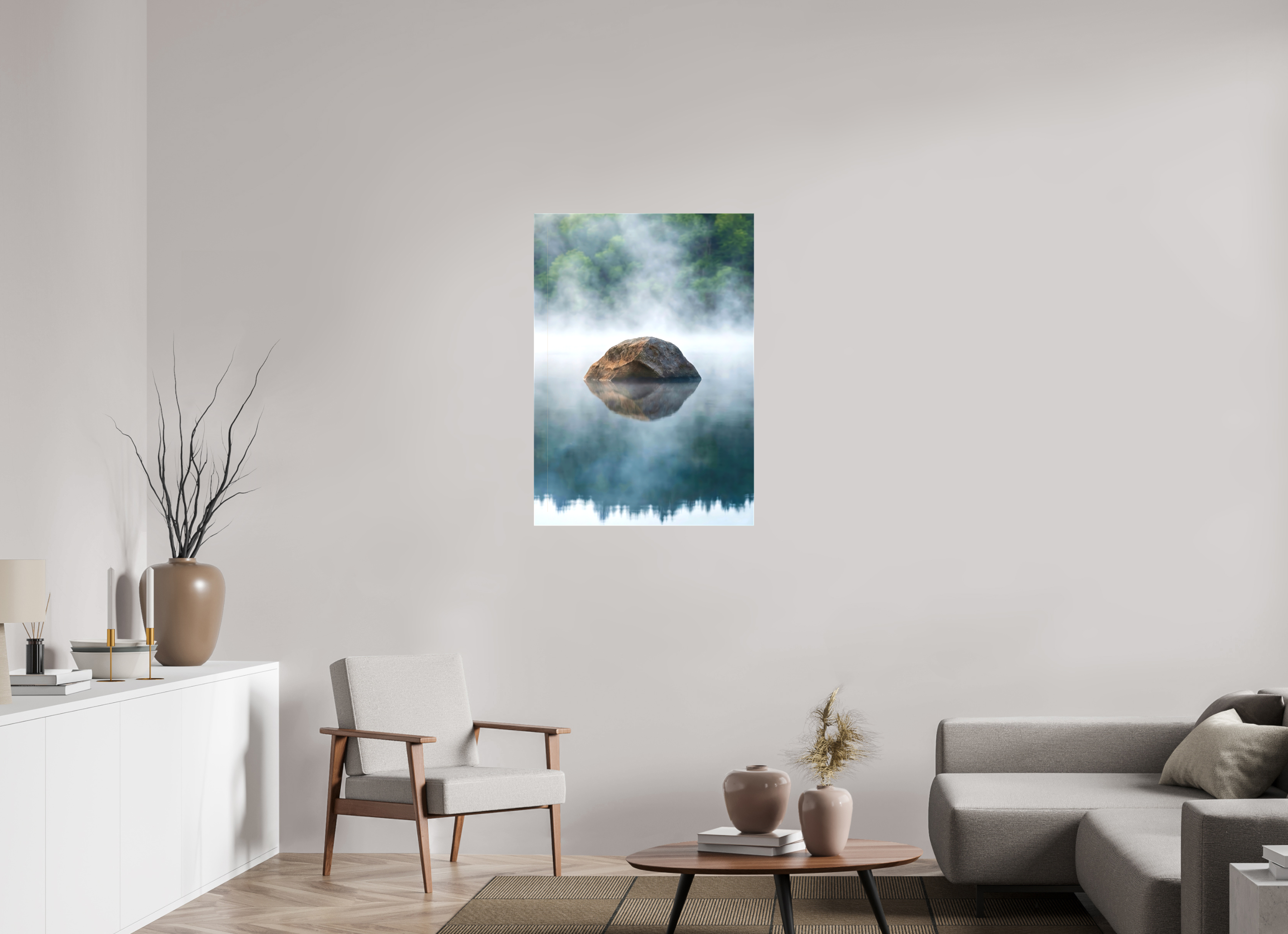 70 x 99,8 cm, Canvas Stone in the Mist – Still Waters, Quiet Strength