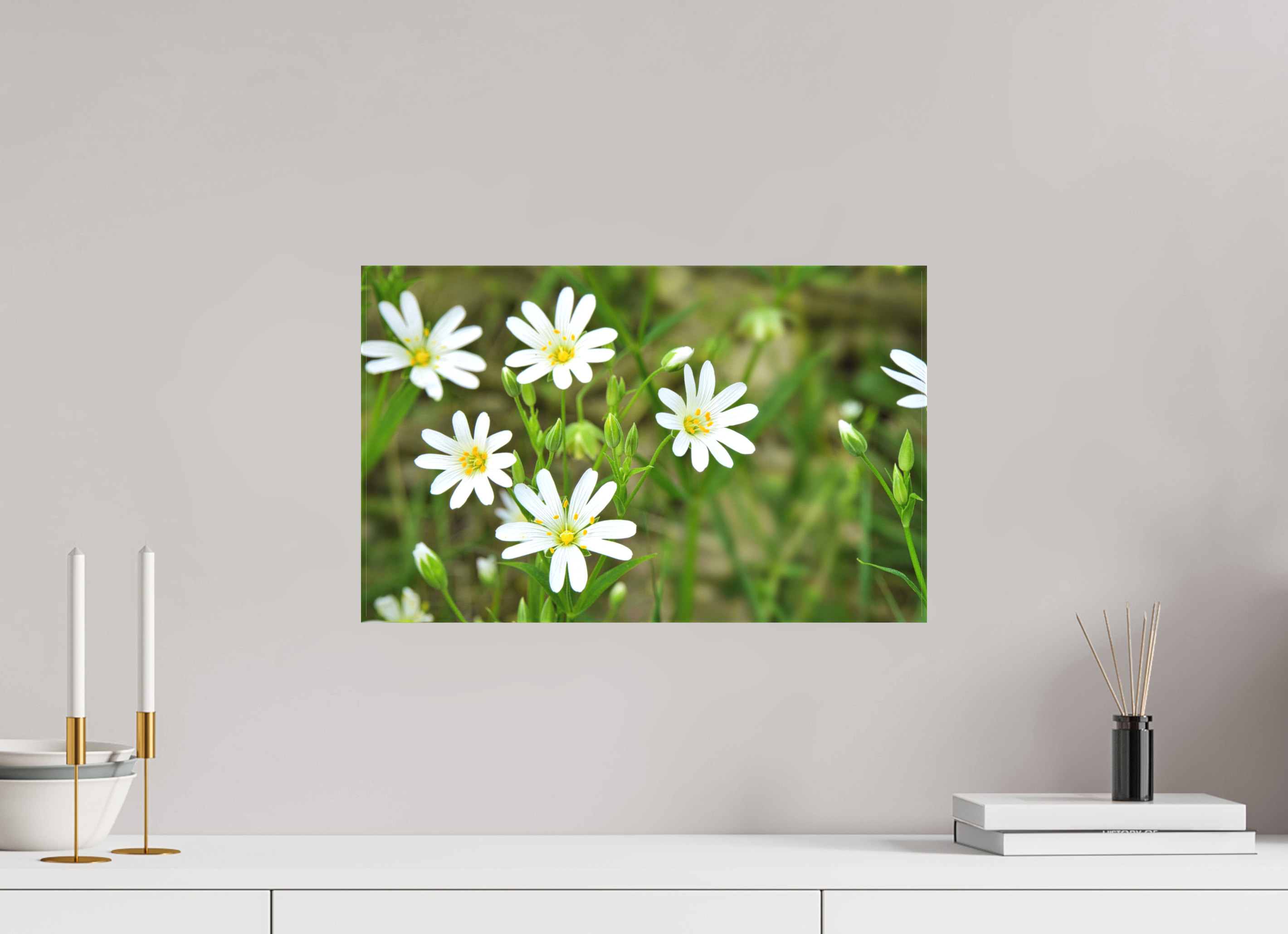 48,2 x 30 cm, Canvas The Silence of the Stitchwort – Botanical Elegance in Soft Green