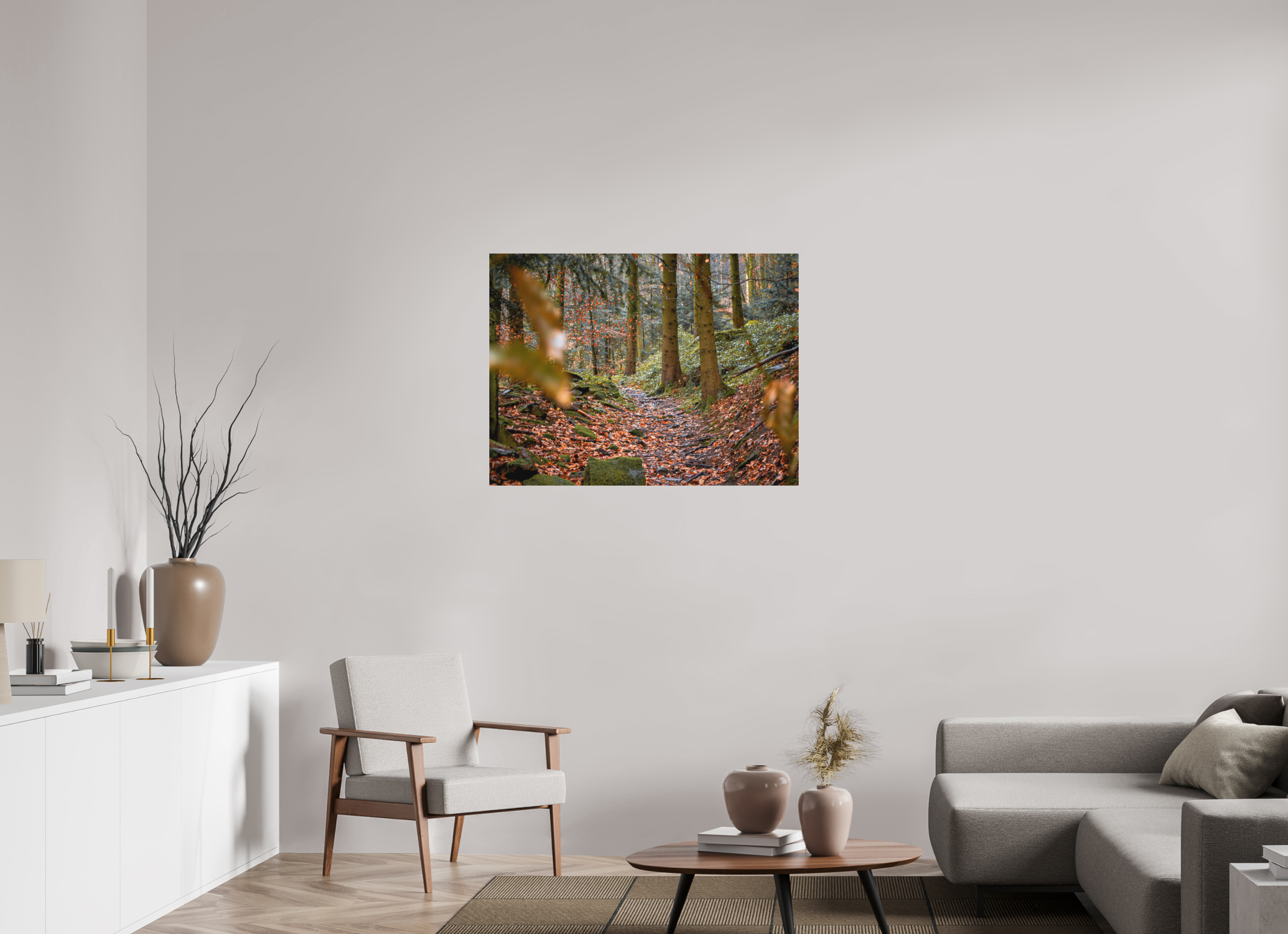 100 x 75 cm, Aluminum Dibond Autumn Path – Quiet Steps Through the Woods