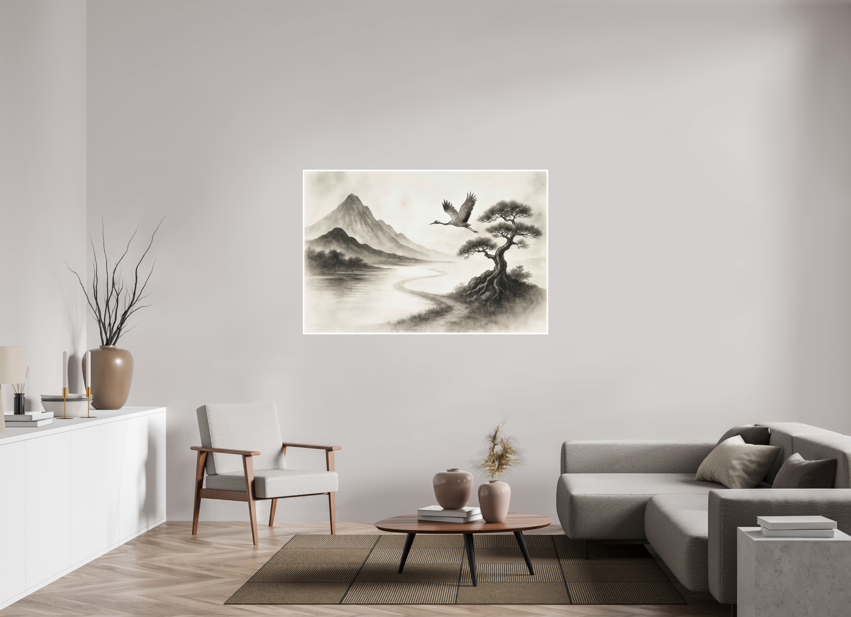 150 x 100 cm, Poster Mountain of Quiet Grace – Ink Landscape Art Print