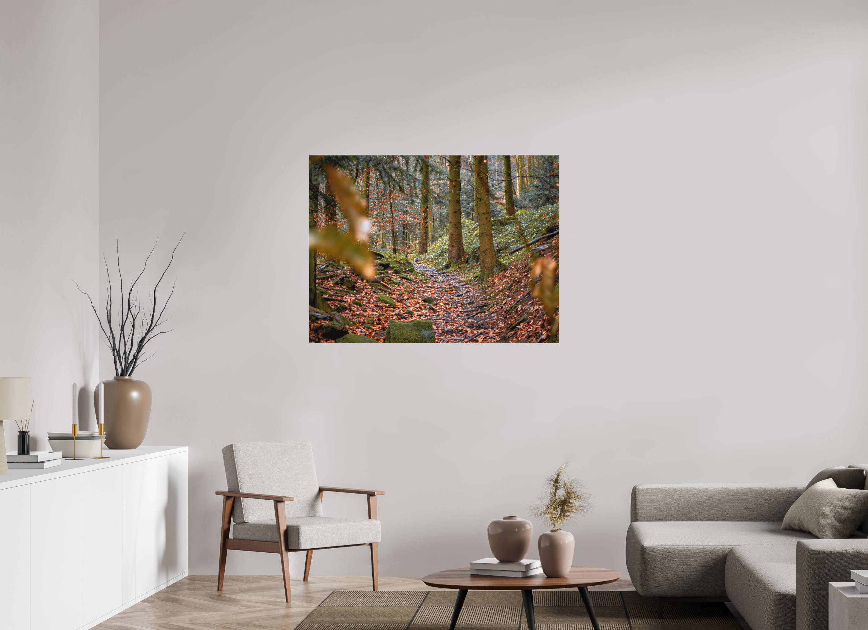 120 x 90 cm, Aluminum Dibond Autumn Path – Quiet Steps Through the Woods