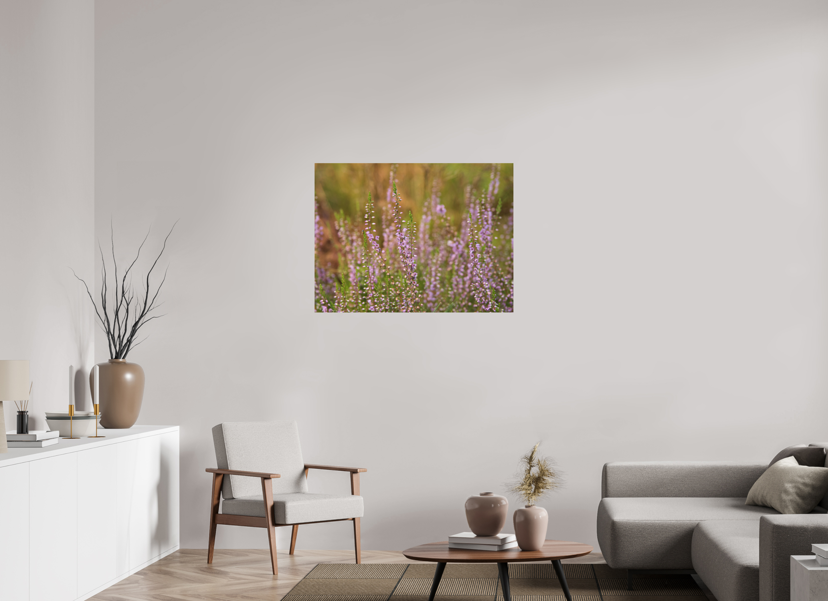 100 x 75 cm, Aluminum Dibond Heather Glow – Softness Across the Moor