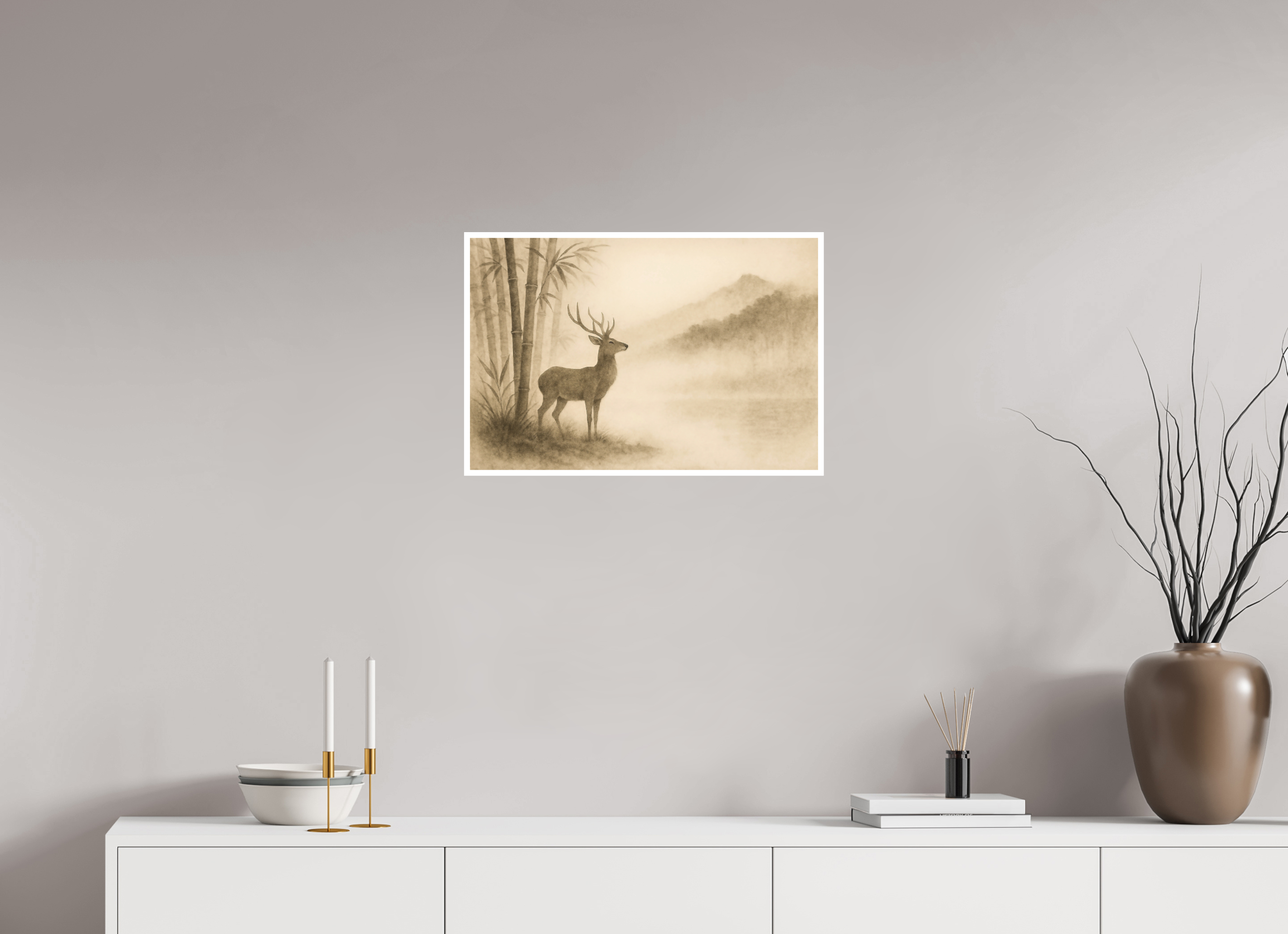 60 x 40 cm, Poster Deer in the Mist – Quiet Strength