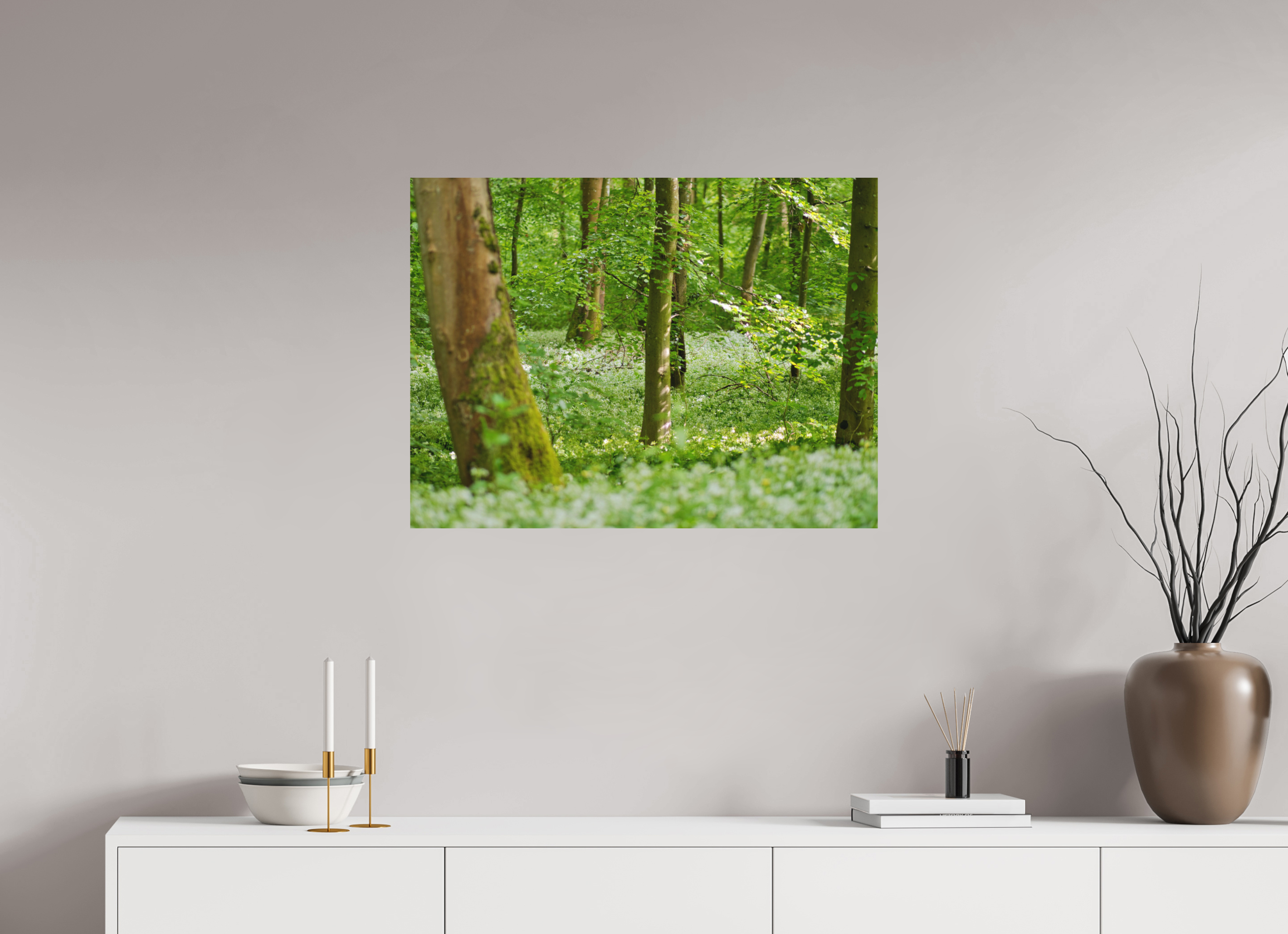 80 x 60 cm, Aluminum Dibond Forest Bloom – Whispering Spring Light
