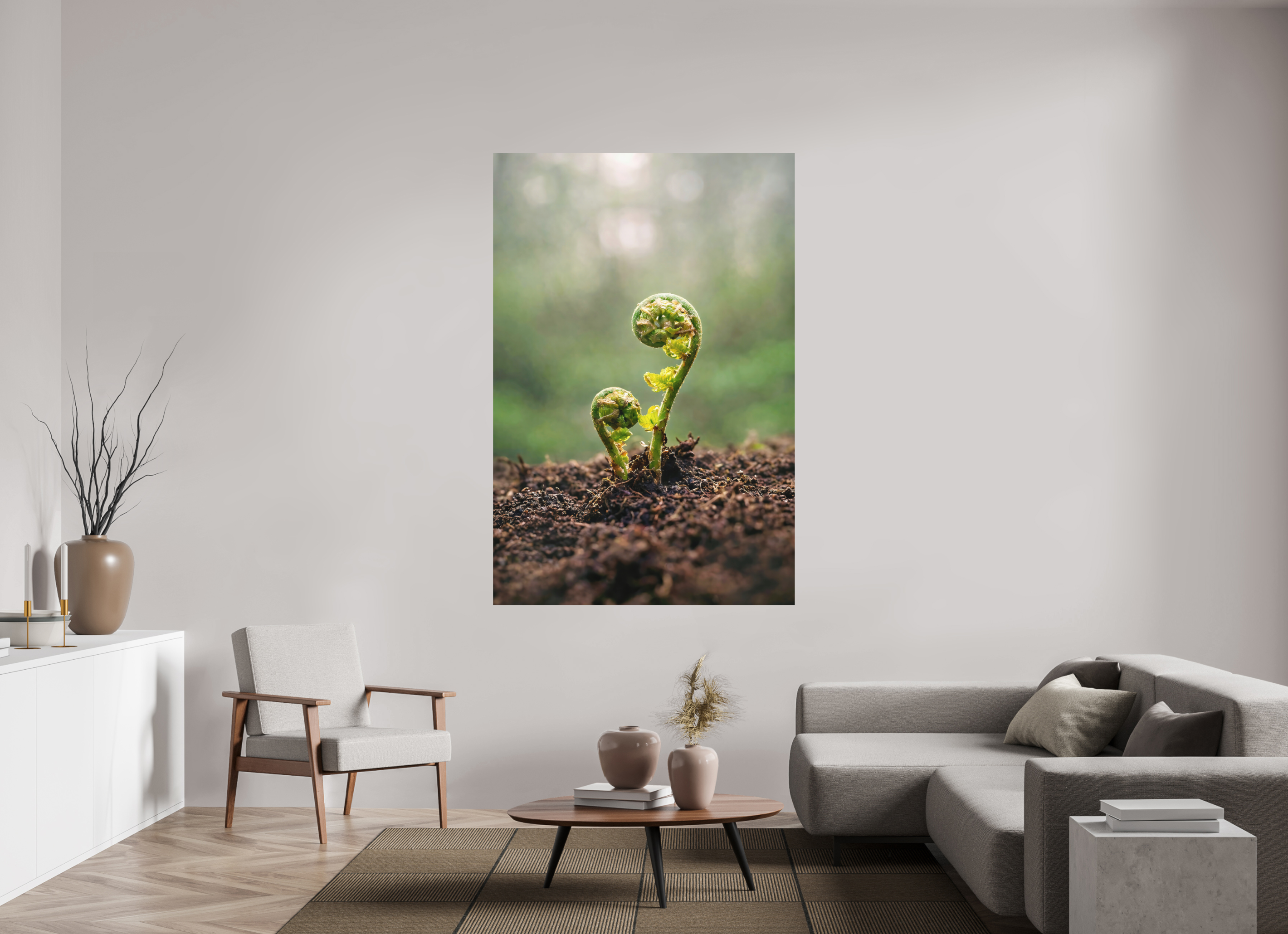 120 x 180 cm, Aluminum Dibond Fiddlehead Twins – Emerging Forest Life