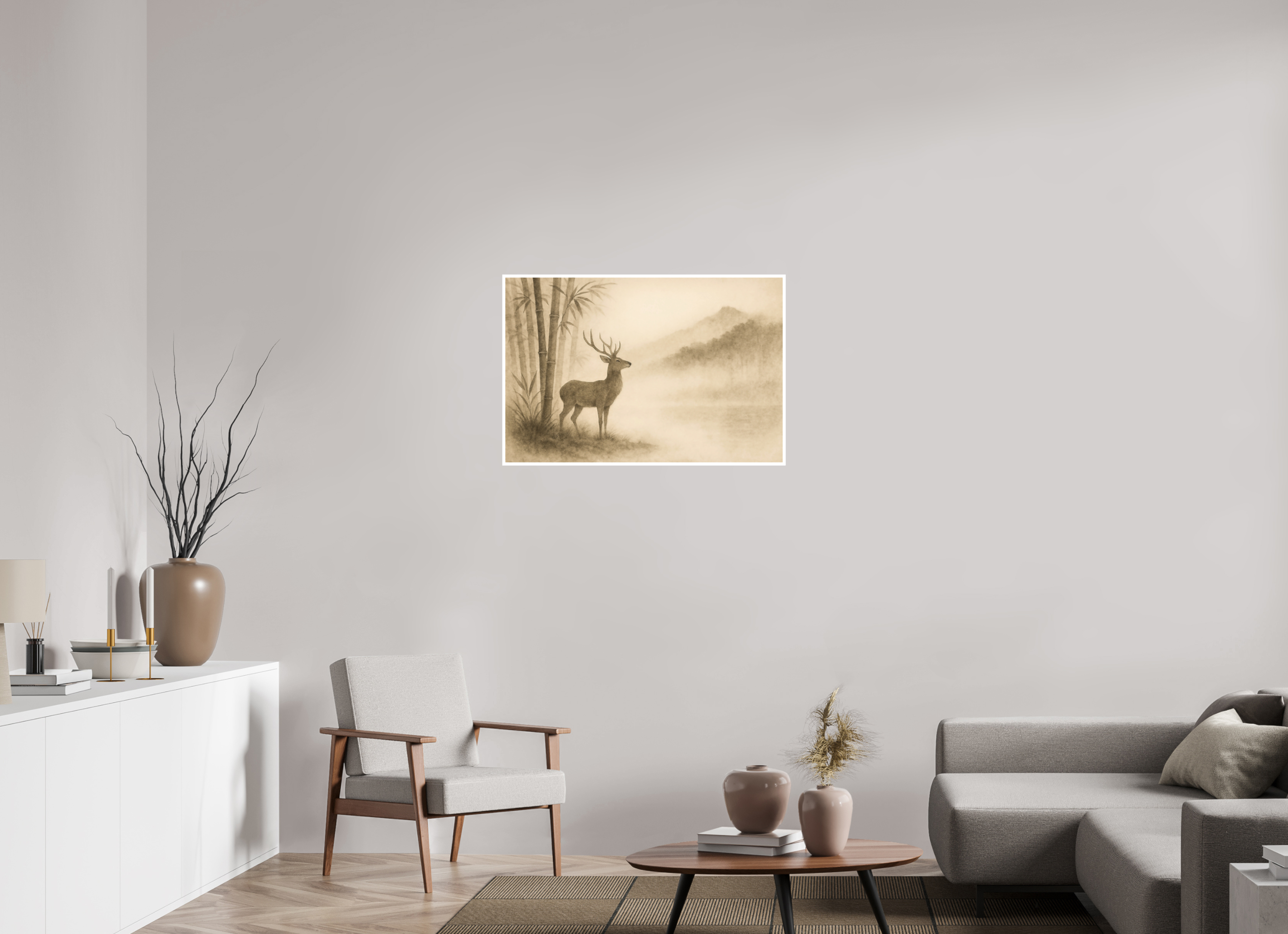 90 x 60 cm, Poster Deer in the Mist – Quiet Strength