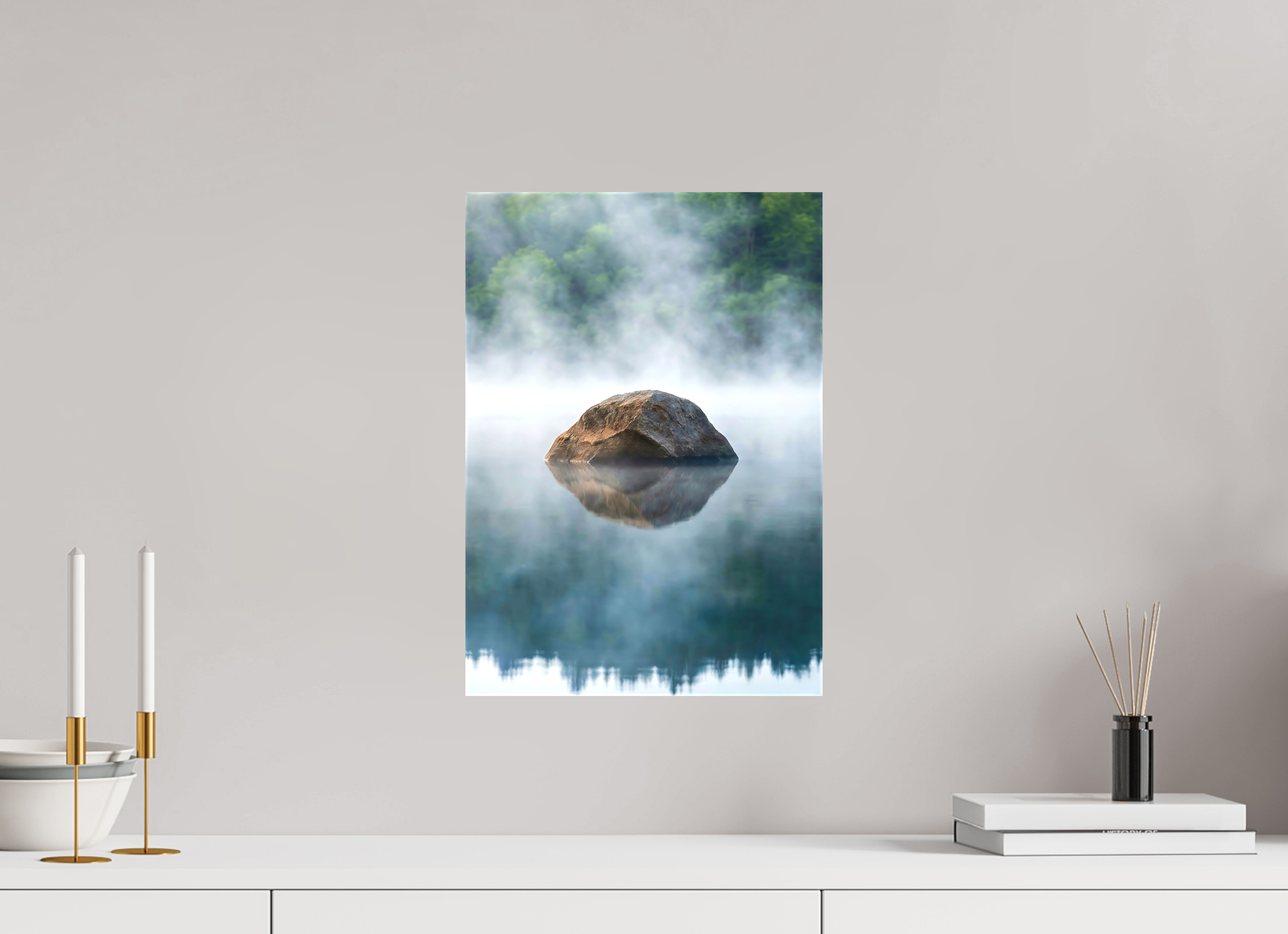 30 x 42,8 cm, Canvas Stone in the Mist – Still Waters, Quiet Strength