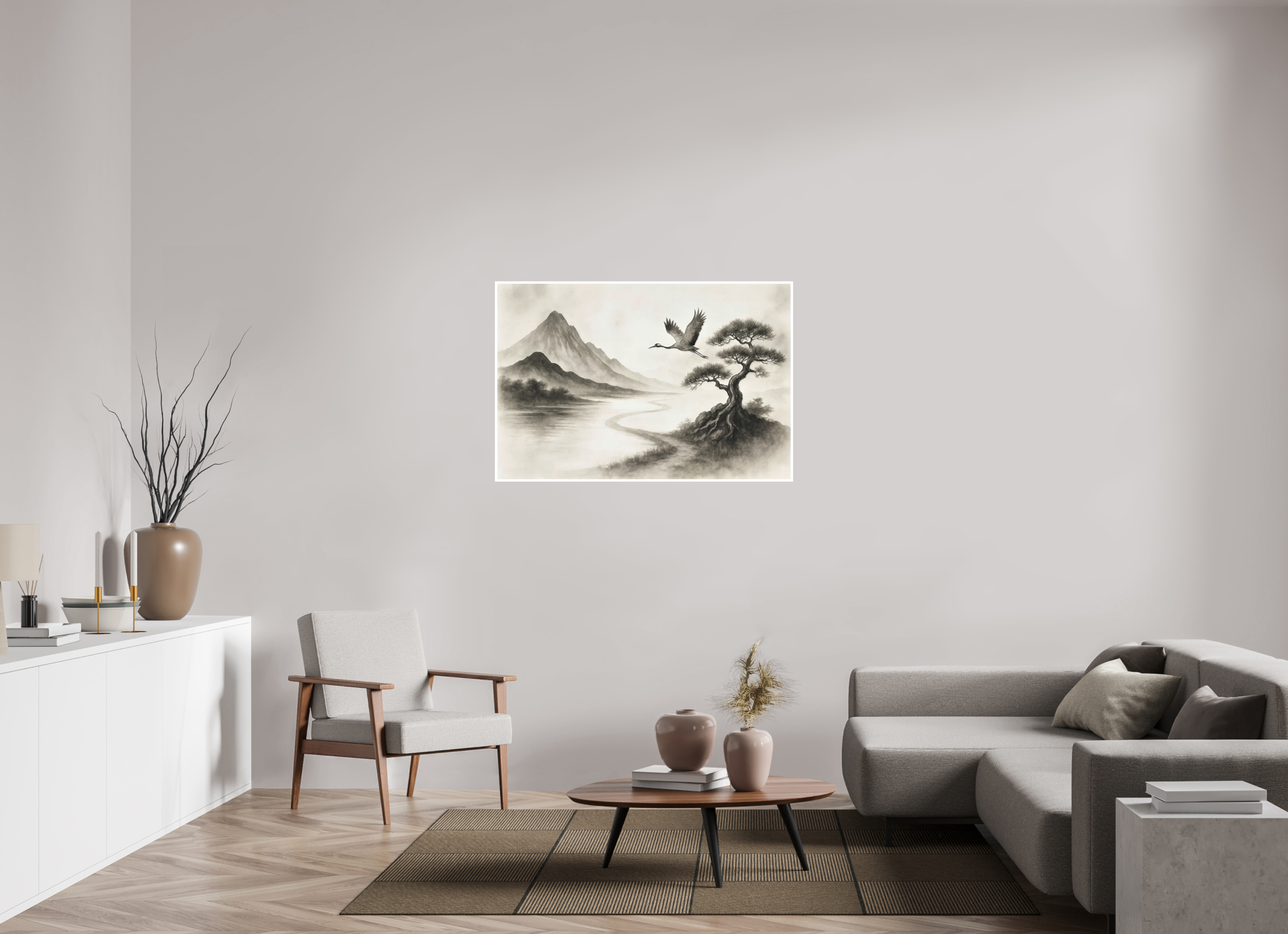 120 x 80 cm, Poster Mountain of Quiet Grace – Ink Landscape Art Print