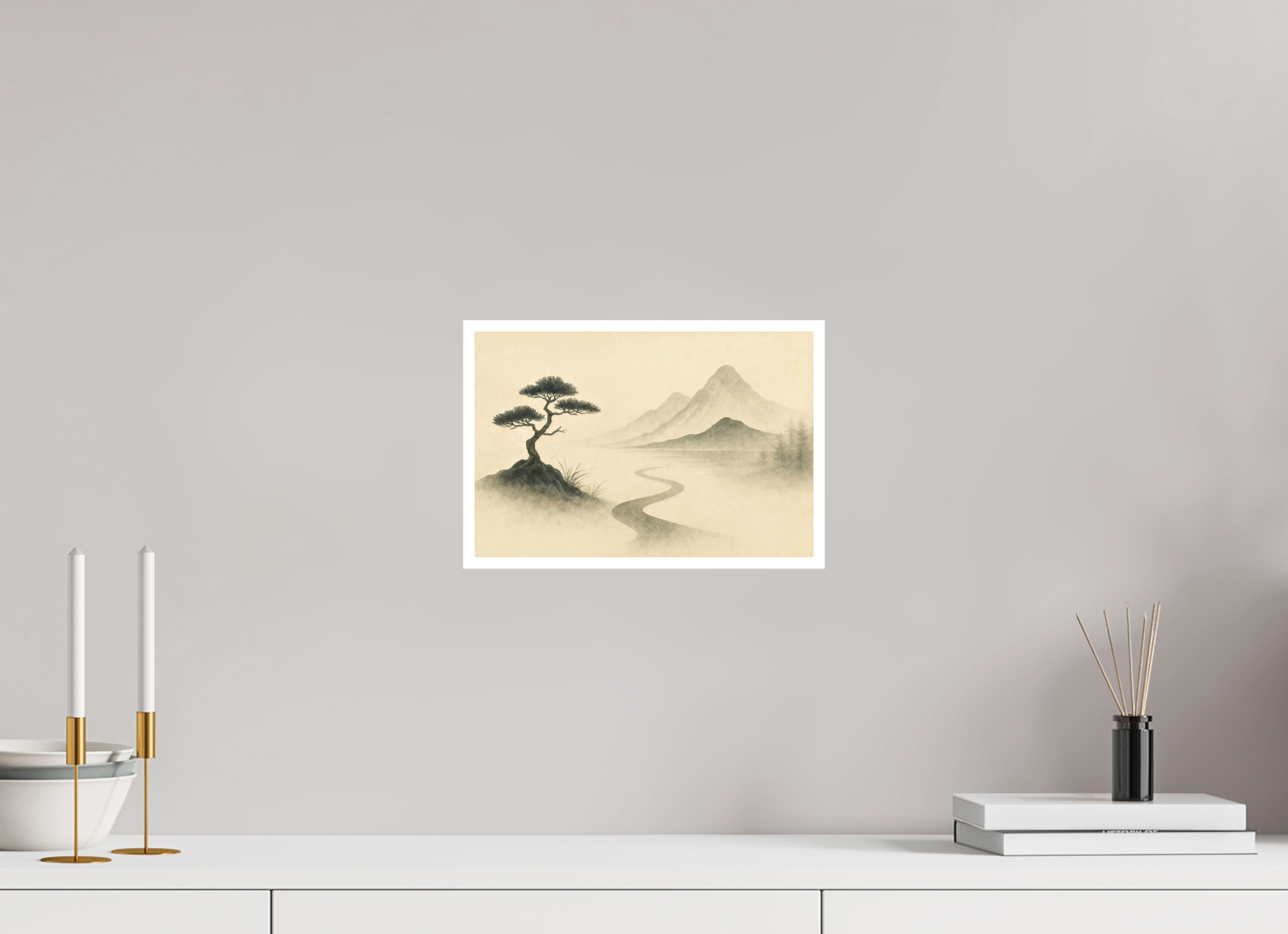 30 x 20 cm, Poster Solitary Tree – Path Into the Mist