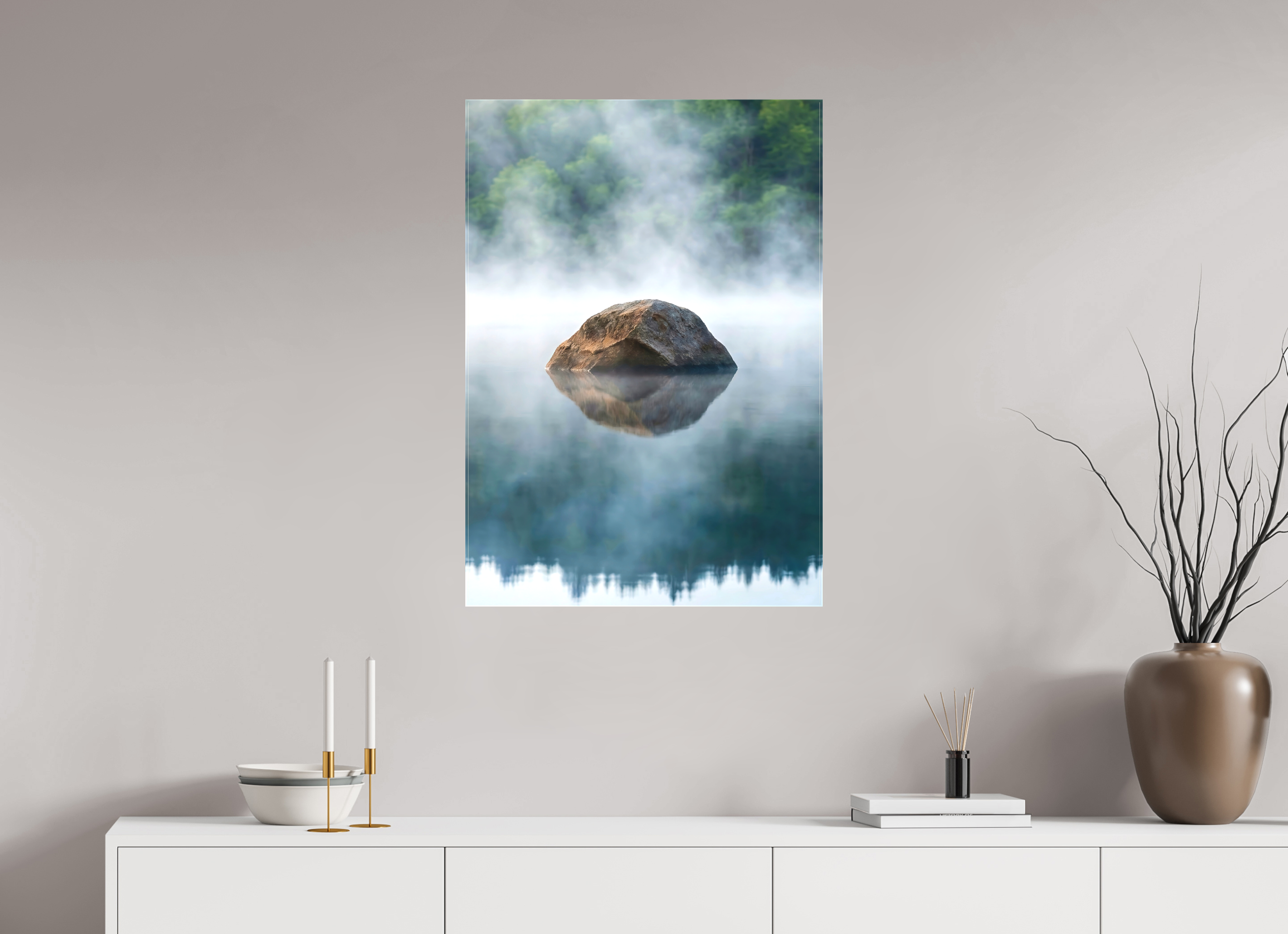 60 x 85,6 cm, Canvas Stone in the Mist – Still Waters, Quiet Strength